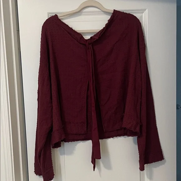 NWT! Free People Burgundy/Merlot Blouse with Back Bow Detail, Size Large - Picture 6 of 6